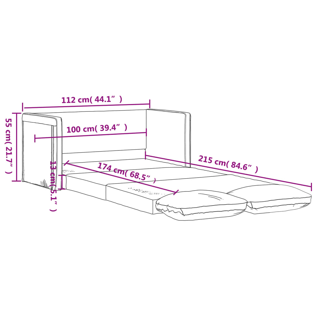 vidaXL Bodensofa mit Schlaffunktion Weinrot 112x174x55 cm Stoff