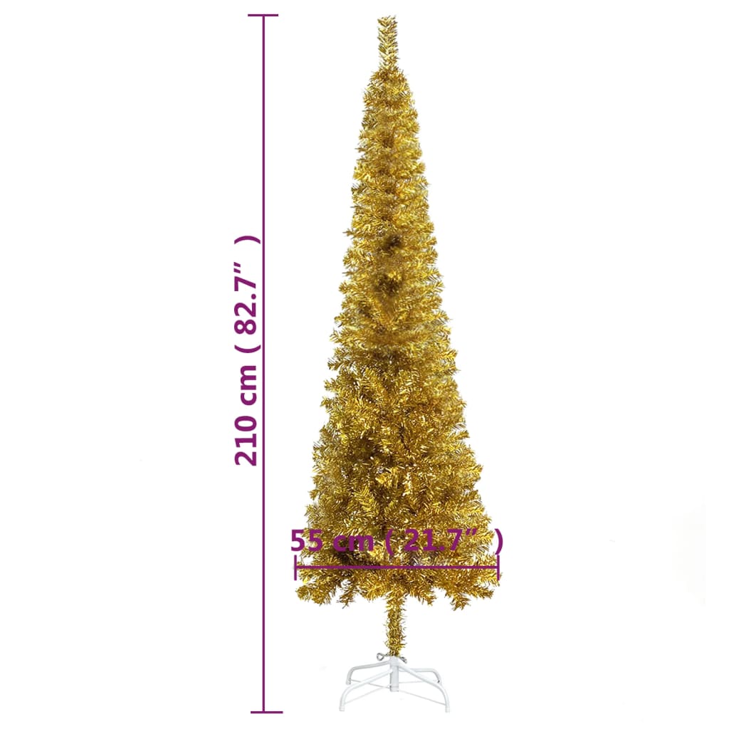 vidaXL Schlanker Weihnachtsbaum Golden 210 cm