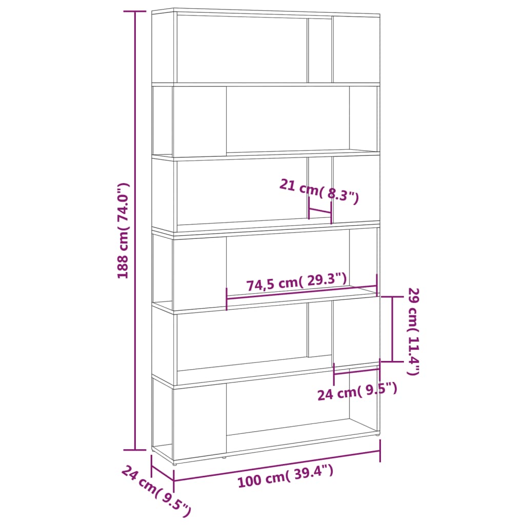 vidaXL Bücherregal Raumteiler Weiß 100x24x188 cm