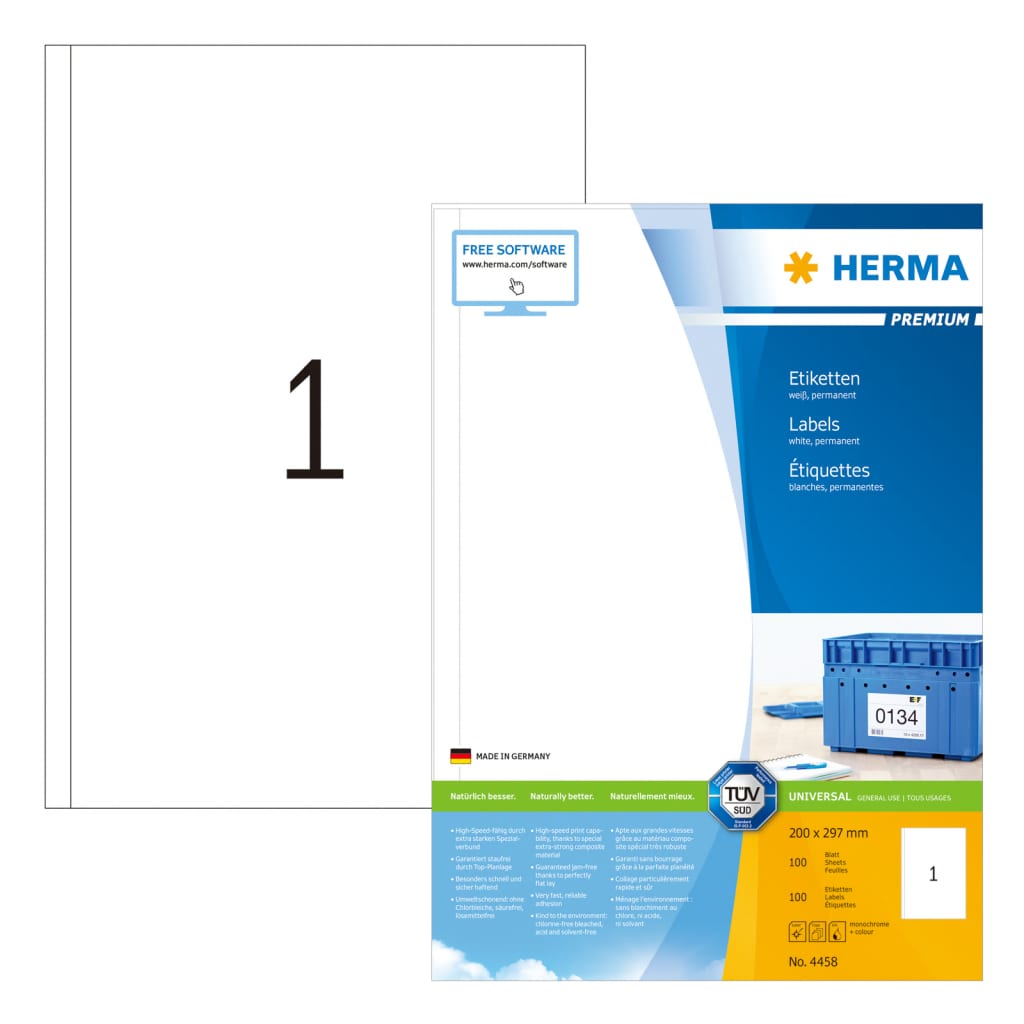 HERMA Etiketten PREMIUM Permanent Haftend A4 200x297 mm 100 Blätter