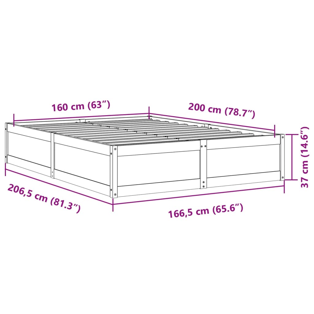 vidaXL Massivholzbett ohne Matratze 160x200 cm Kiefernholz