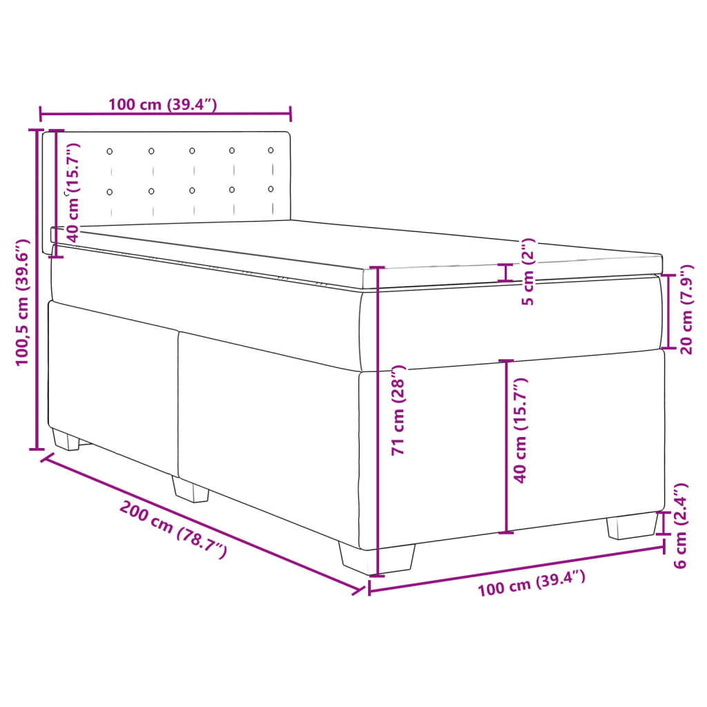 vidaXL Boxspringbett mit Matratze Dunkelgrün 100x200 cm Samt