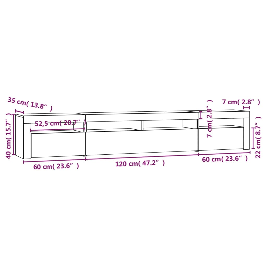 vidaXL TV-Schrank mit LED-Leuchten Braun Eichen-Optik 240x35x40 cm