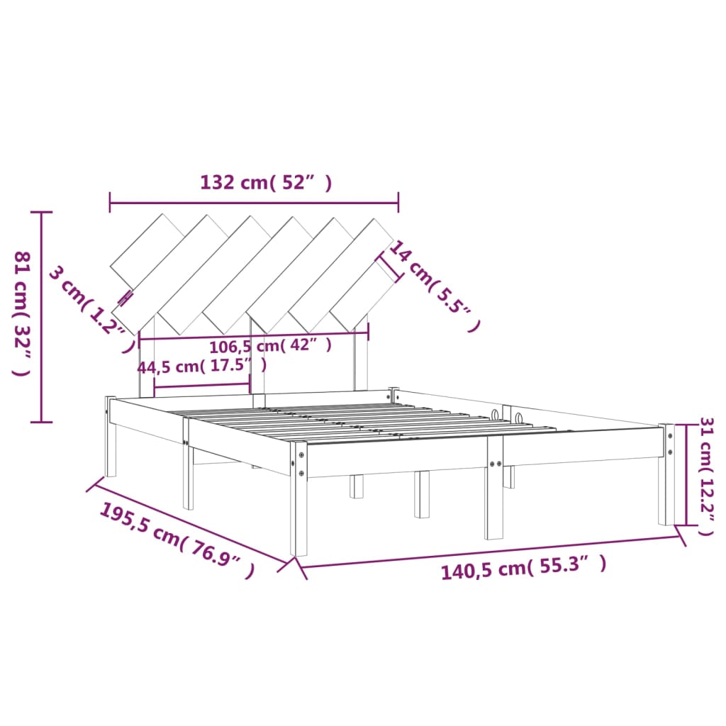 vidaXL Massivholzbett Grau 135x190 cm