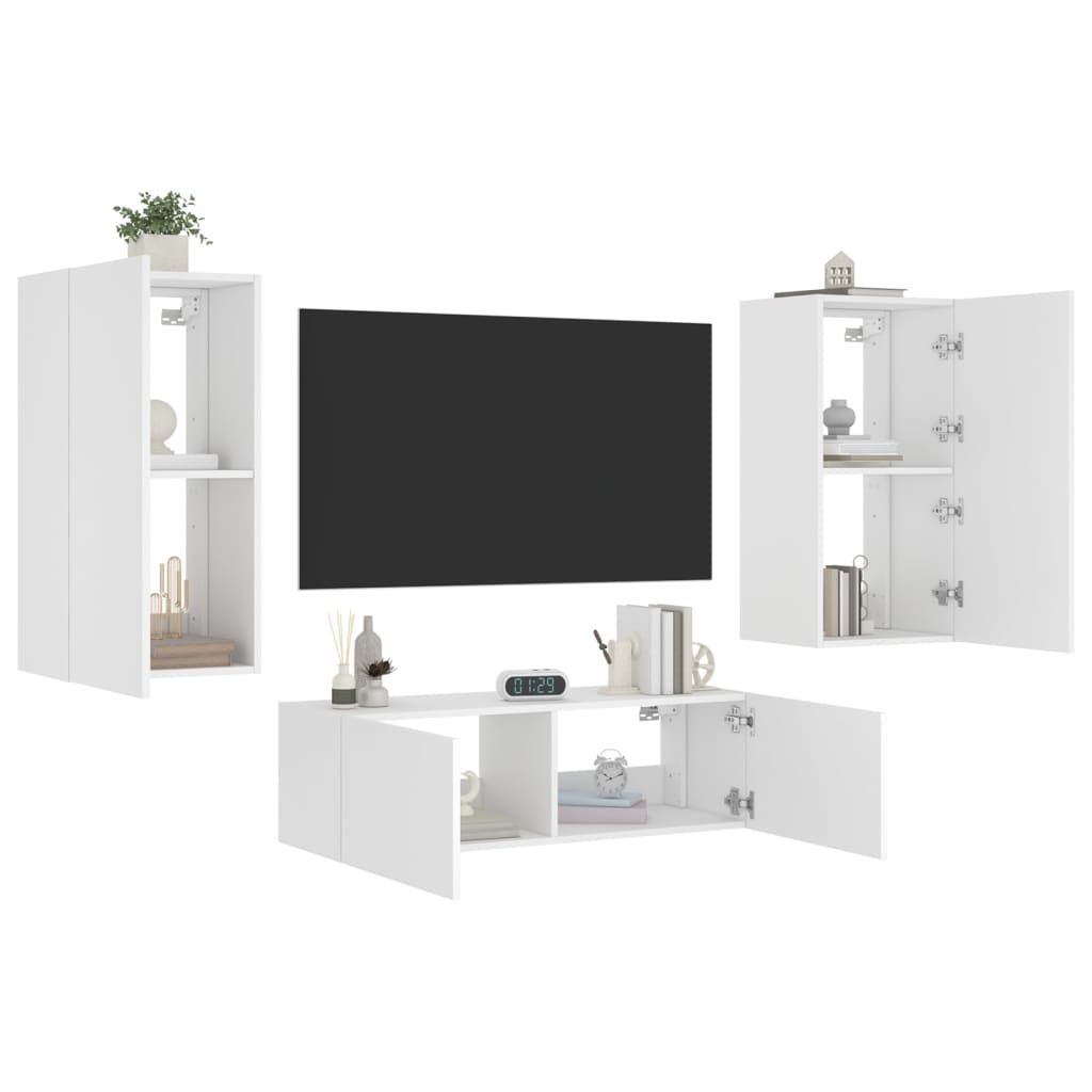 vidaXL 3-tlg. TV-Wohnwand mit LED-Leuchten Weiß