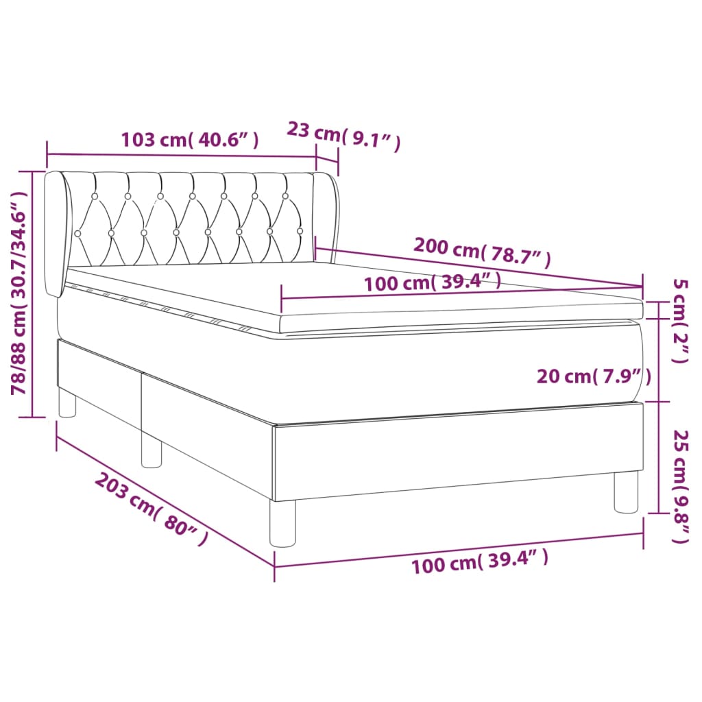 vidaXL Boxspringbett mit Matratze Rosa 100x200 cm Samt