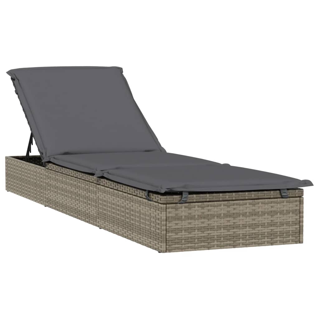 vidaXL Sonnenliege 1 Stk. mit Tisch Grau Poly Rattan