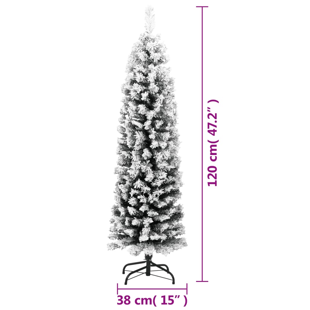 vidaXL Künstlicher Weihnachtsbaum Schlank mit Schnee Grün 120 cm PVC