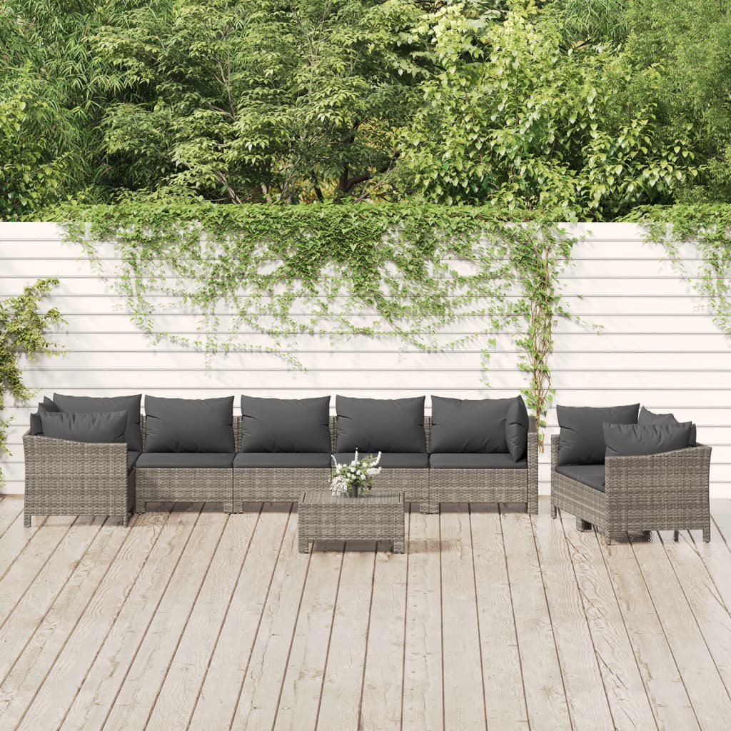 vidaXL 9-tlg. Garten-Lounge-Set mit Kissen Grau Poly Rattan