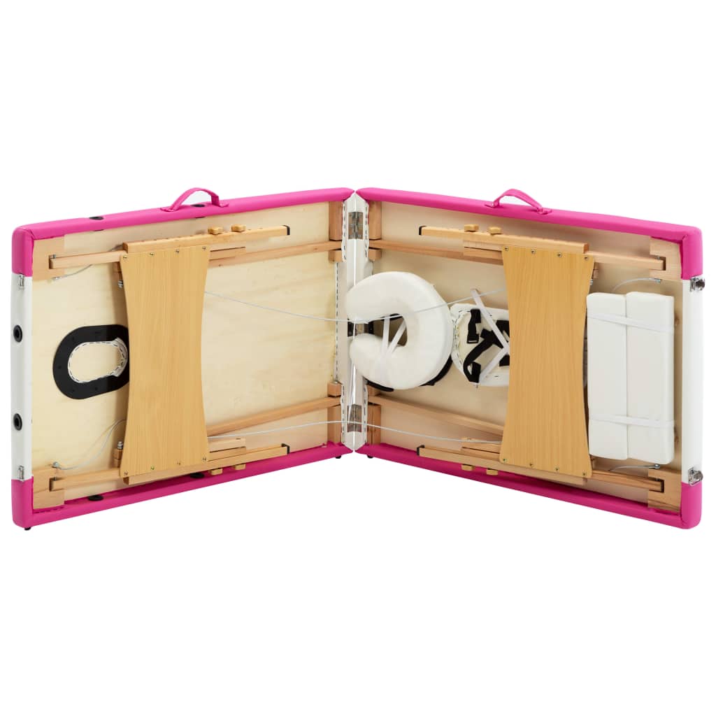 vidaXL Massageliege Klappbar 2-Zonen mit Holzgestell Weiß und Rosa