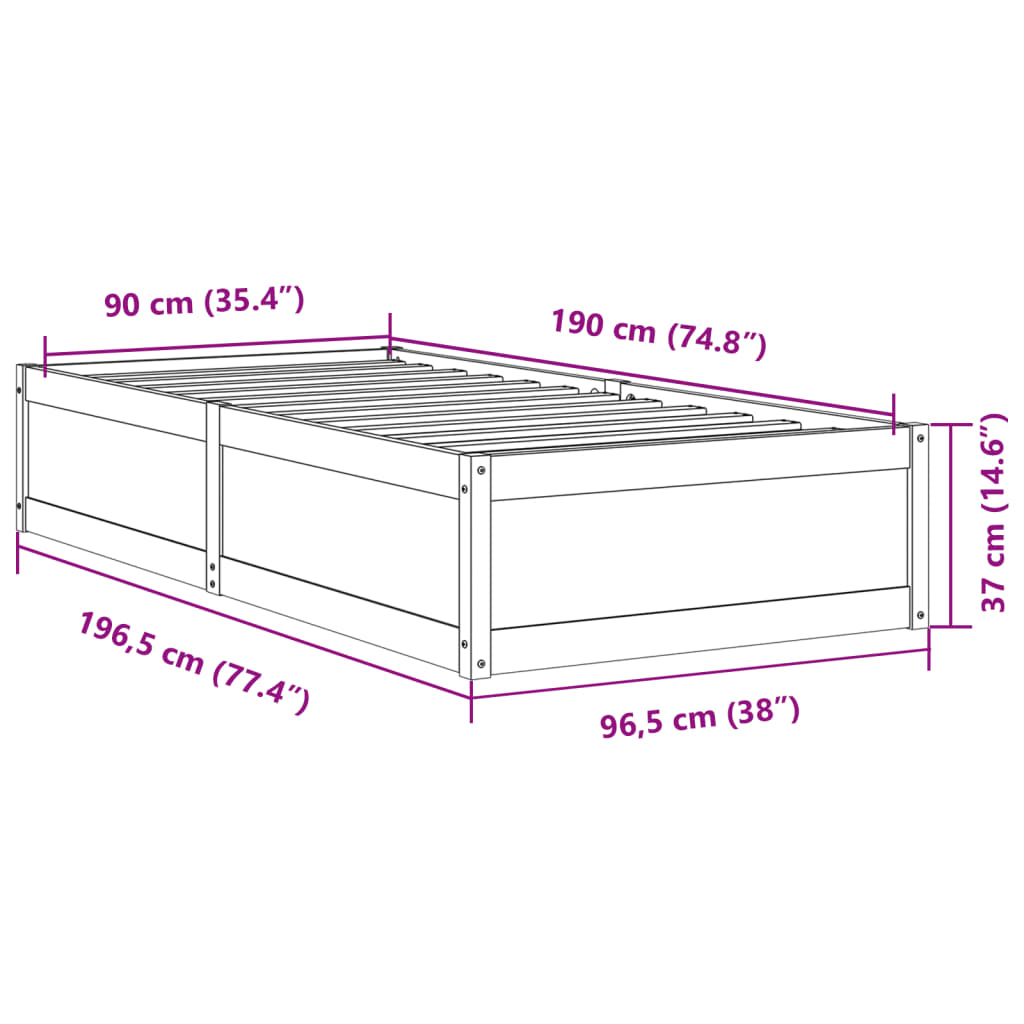 vidaXL Massivholzbett ohne Matratze 90x190 cm Kiefernholz