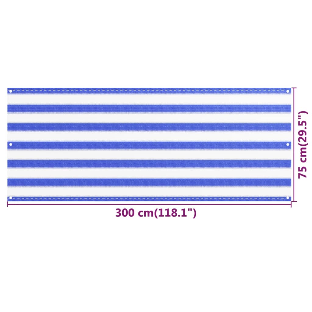 vidaXL Balkon-Sichtschutz Blau und Weiß 75x300 cm HDPE