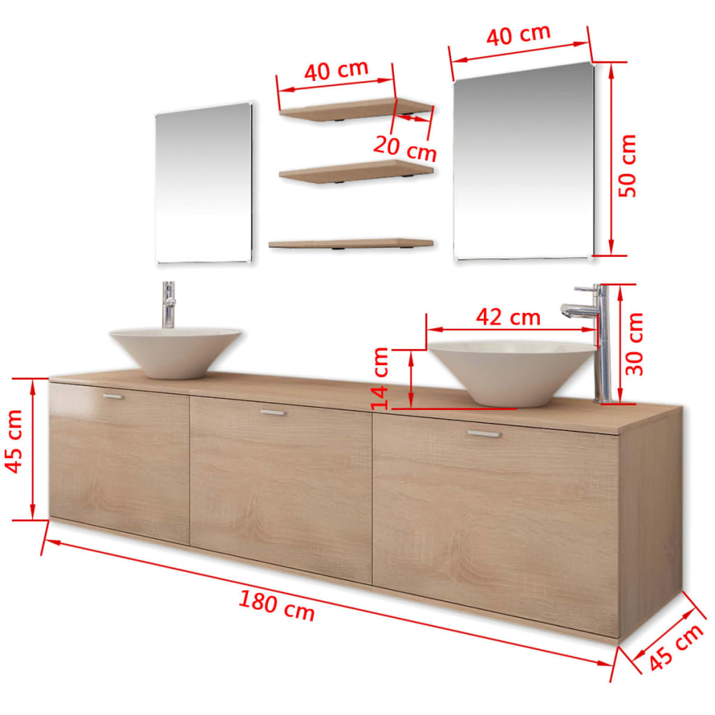 vidaXL 10-tlg. Badmöbel-Set mit Waschbecken und Wasserhahn Beige