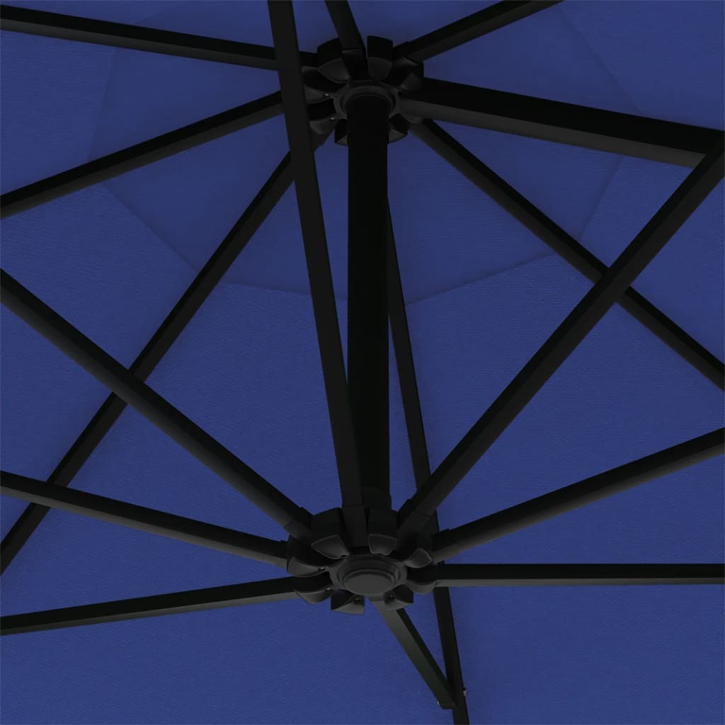 vidaXL Sonnenschirm Wandmontage mit LEDs Metallmast 300 cm Blau
