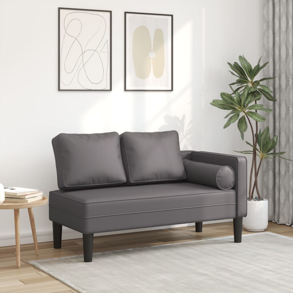 vidaXL Chaiselongue mit Kissen Grau Kunstleder