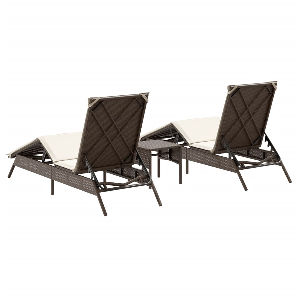 vidaXL Sonnenliegen 2 Stk. mit Tisch Braun Poly Rattan