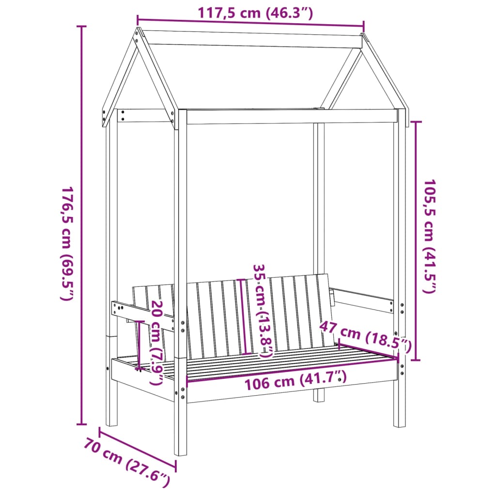 vidaXL Bank mit Dach Wachsbraun 117,5x70x176,5 cm Massivholz Kiefer