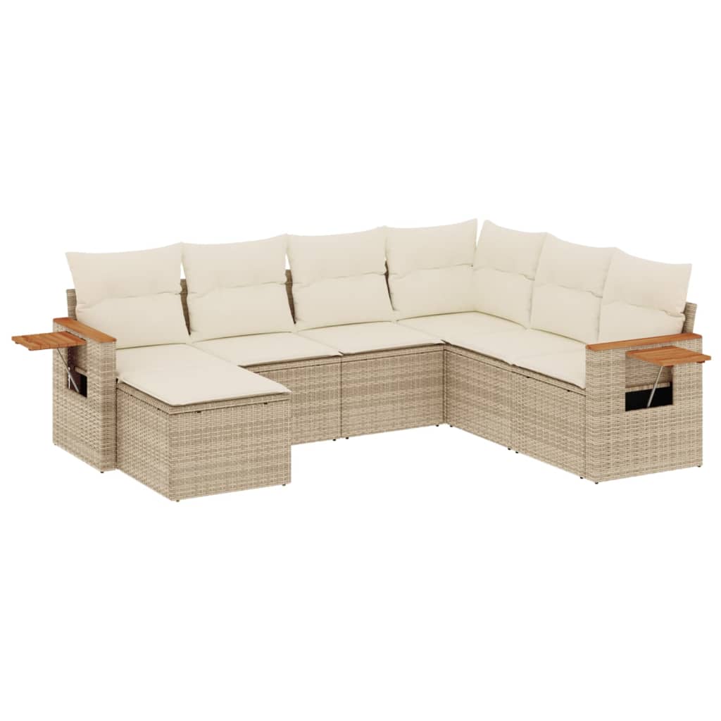 vidaXL 7-tlg. Garten-Sofagarnitur mit Kissen Beige Poly Rattan