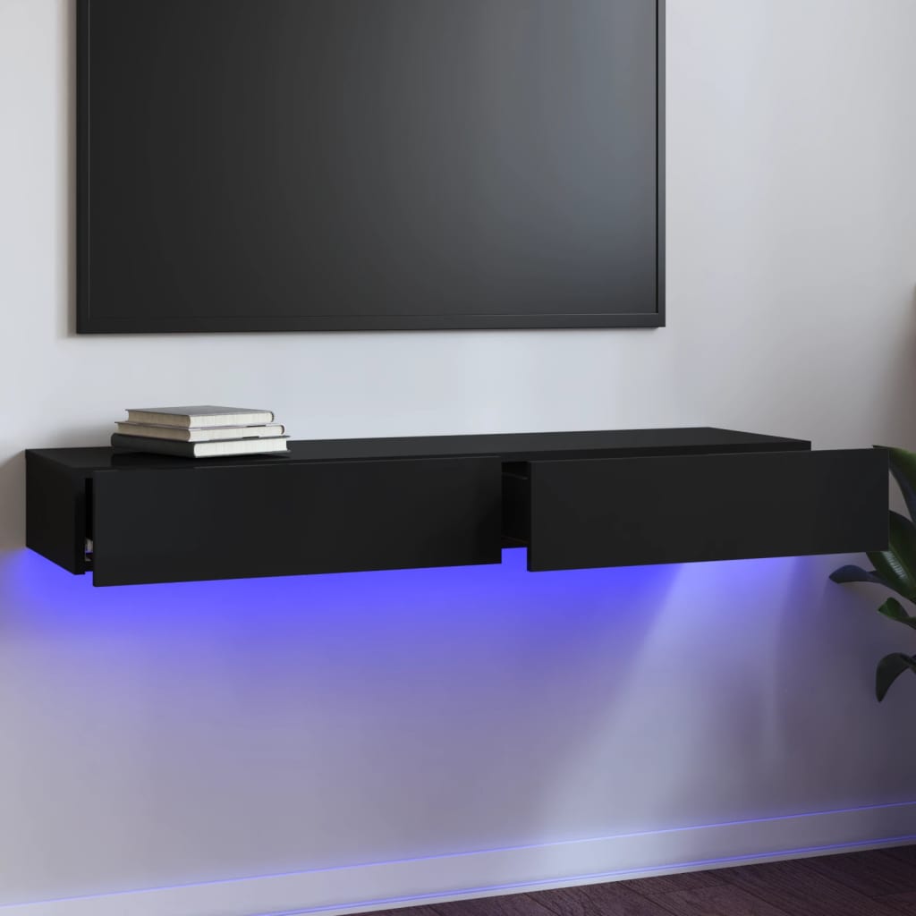 vidaXL TV-Schrank mit LED-Leuchten Hochglanz-Schwarz 120x35x15,5 cm
