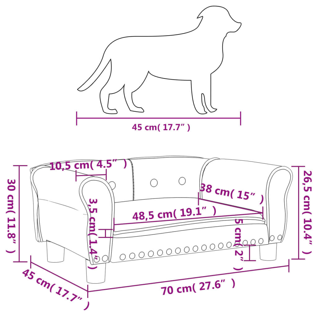 vidaXL Hundebett Braun 70x45x30 cm Samt