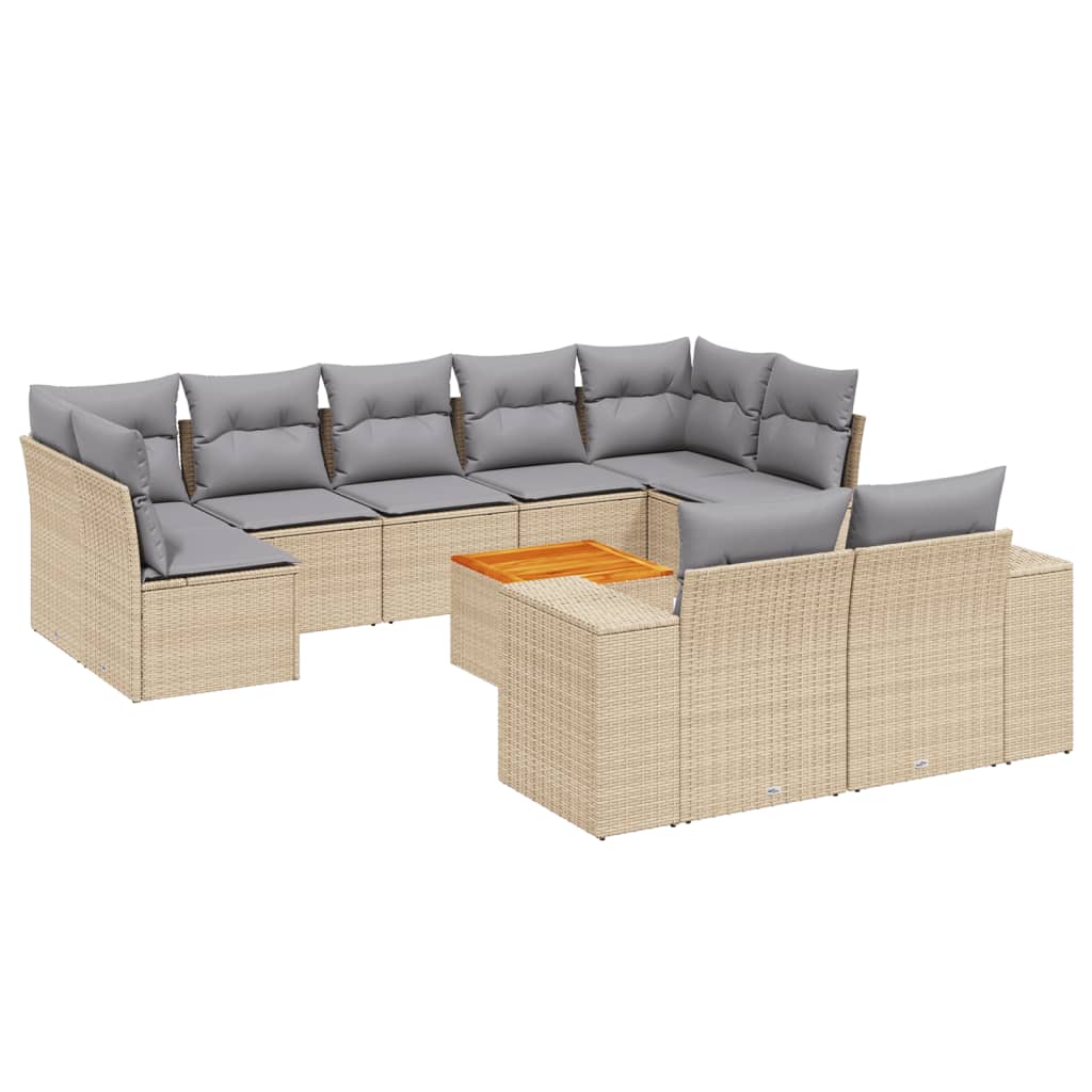 vidaXL 10-tlg. Garten-Sofagarnitur mit Kissen Beige Poly Rattan