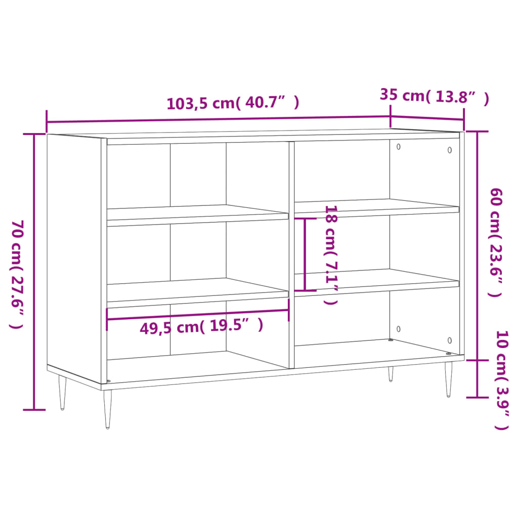 vidaXL Sideboard Betongrau 103,5x35x70 cm Holzwerkstoff