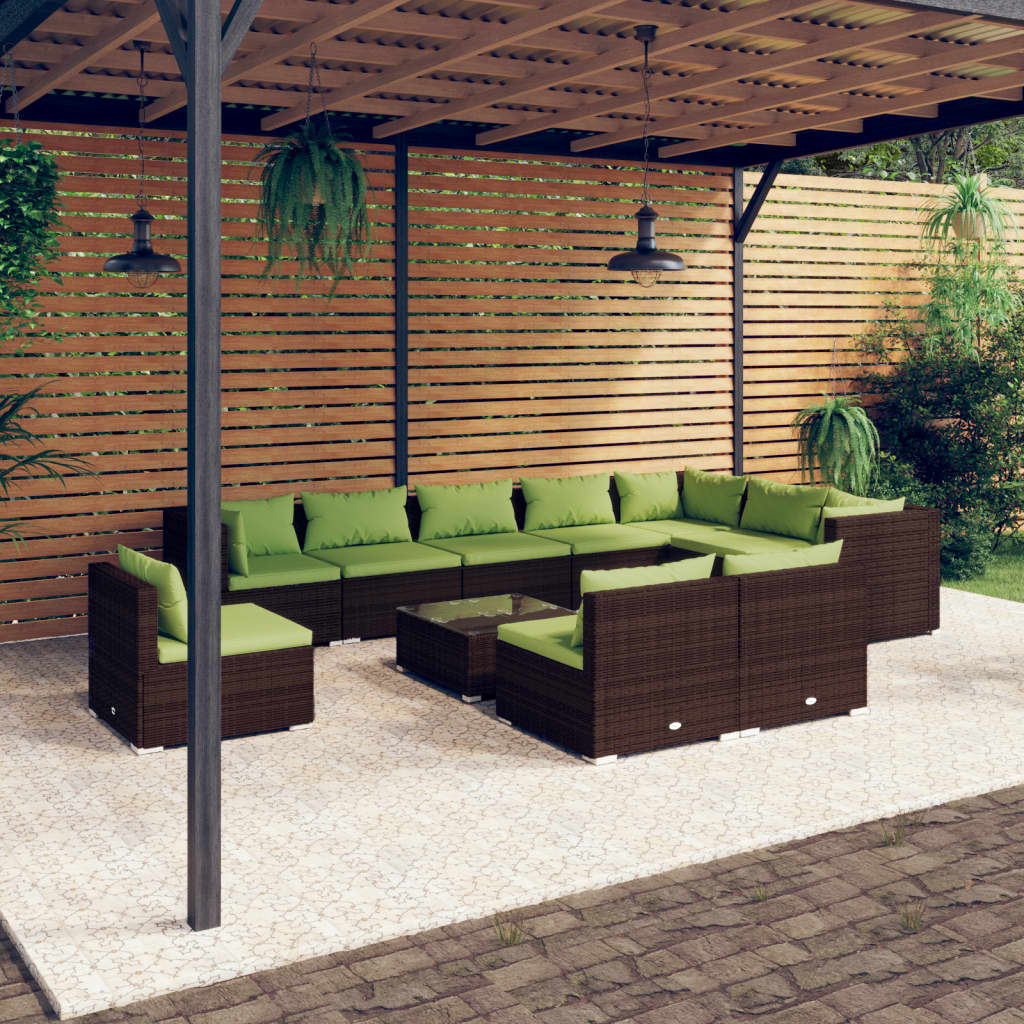 vidaXL 11-tlg. Garten-Lounge-Set mit Kissen Poly Rattan Braun