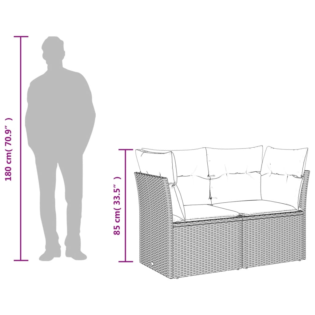 vidaXL Gartensofa 2-Sitzer mit Kissen Grau Poly Rattan