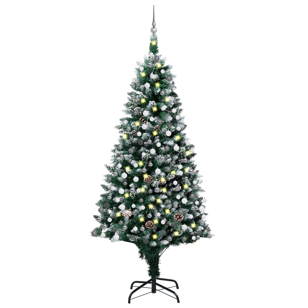 vidaXL Künstlicher Weihnachtsbaum mit Beleuchtung Kugeln Zapfen 210 cm