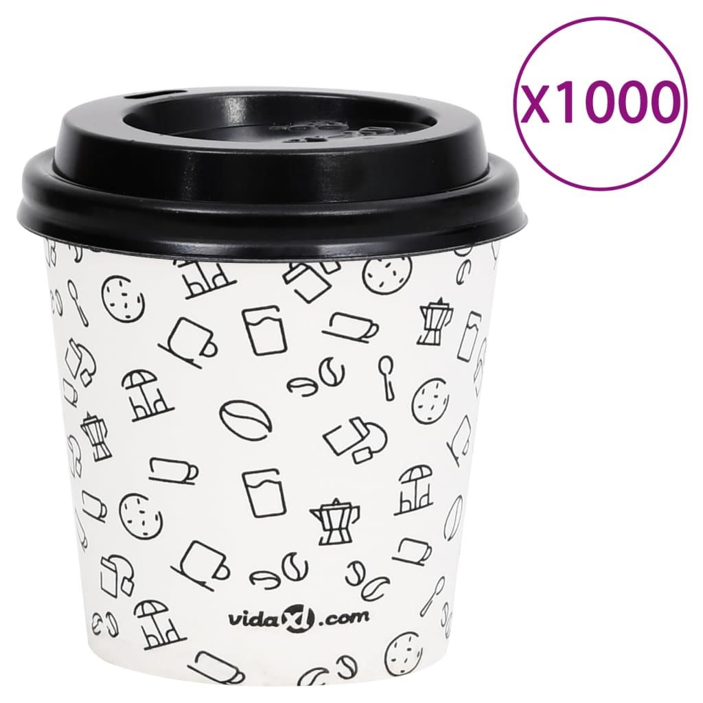 vidaXL Kaffee-Pappbecher mit Deckeln 1000 Stk. 120 ml Weiß und Schwarz