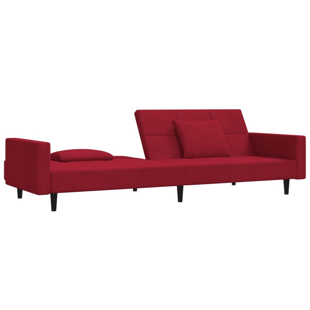 vidaXL Schlafsofa 2-Sitzer mit 2 Kissen Weinrot Samt