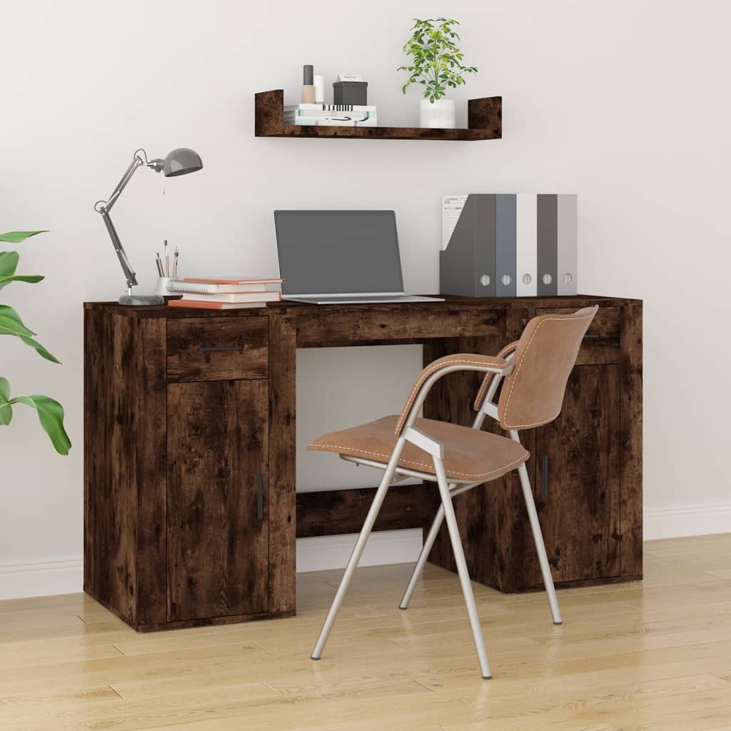 vidaXL Schreibtisch mit Stauraum Räuchereiche Holzwerkstoff