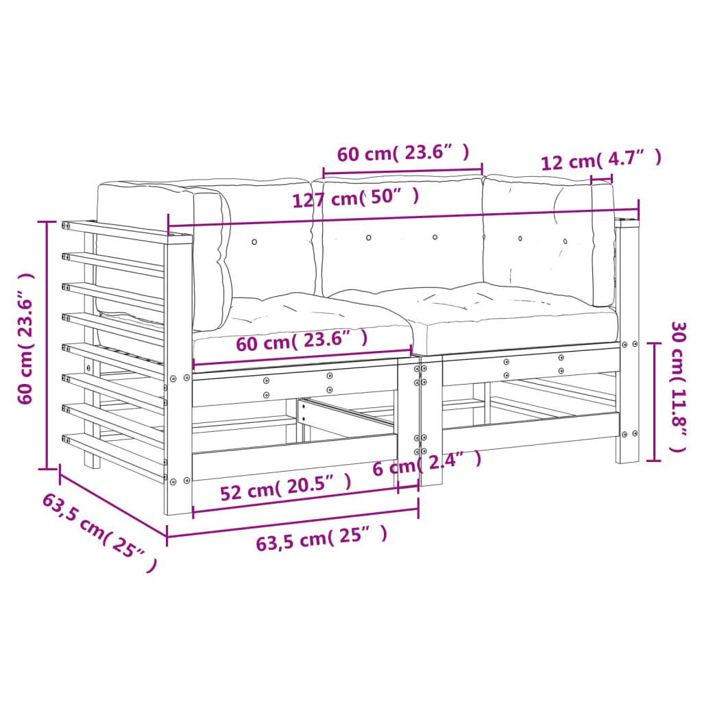 vidaXL Ecksofas mit Kissen 2 Stk. Weiß Massivholz Kiefer