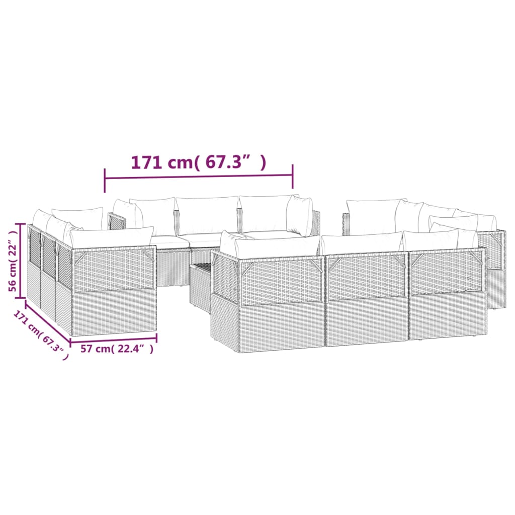 vidaXL 13-tlg. Garten-Lounge-Set mit Kissen Grau Poly Rattan