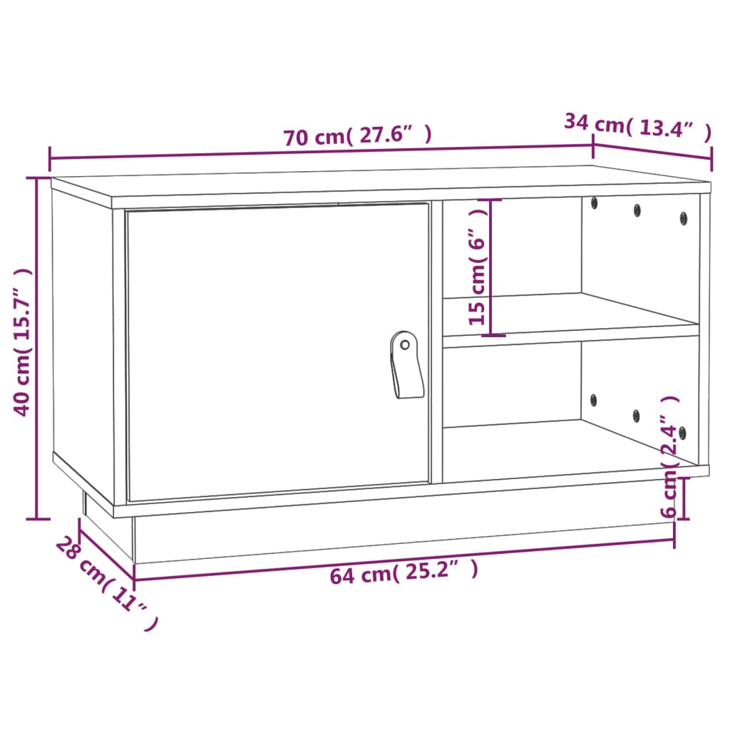 vidaXL TV-Schrank Honigbraun 70x34x40 cm Massivholz Kiefer