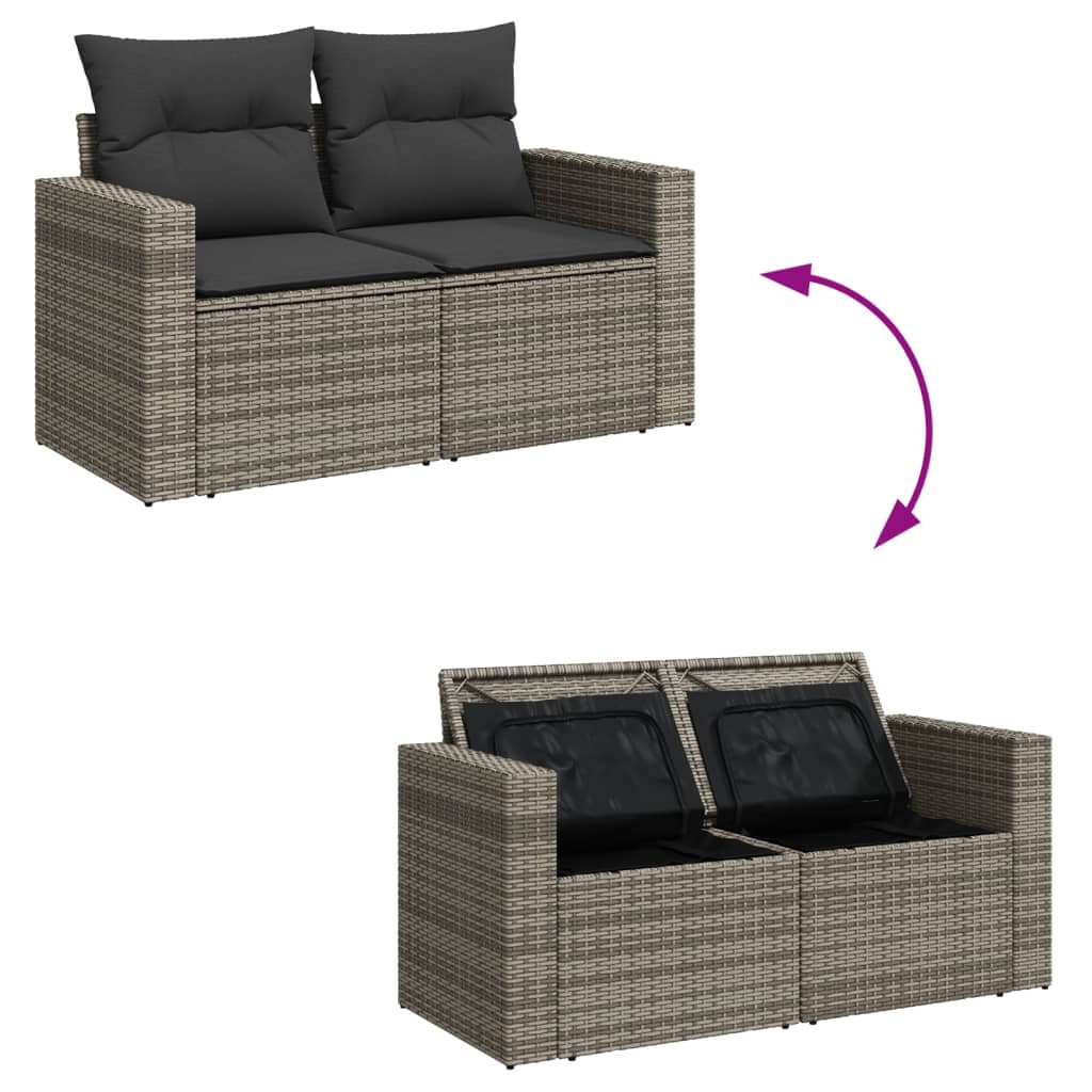 vidaXL 9-tlg. Garten-Sofagarnitur mit Kissen Grau Poly Rattan