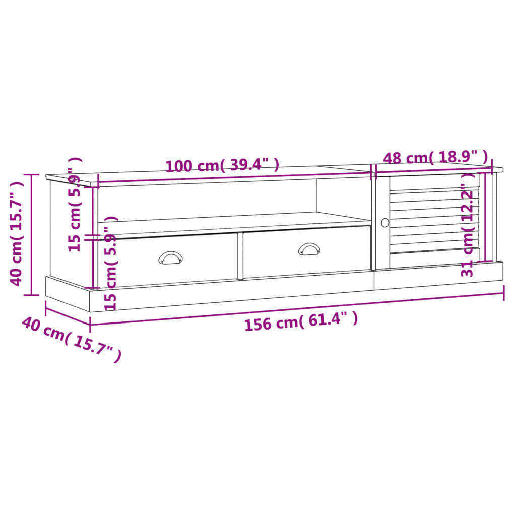 vidaXL TV-Schrank VIGO 156x40x40 cm Massivholz Kiefer