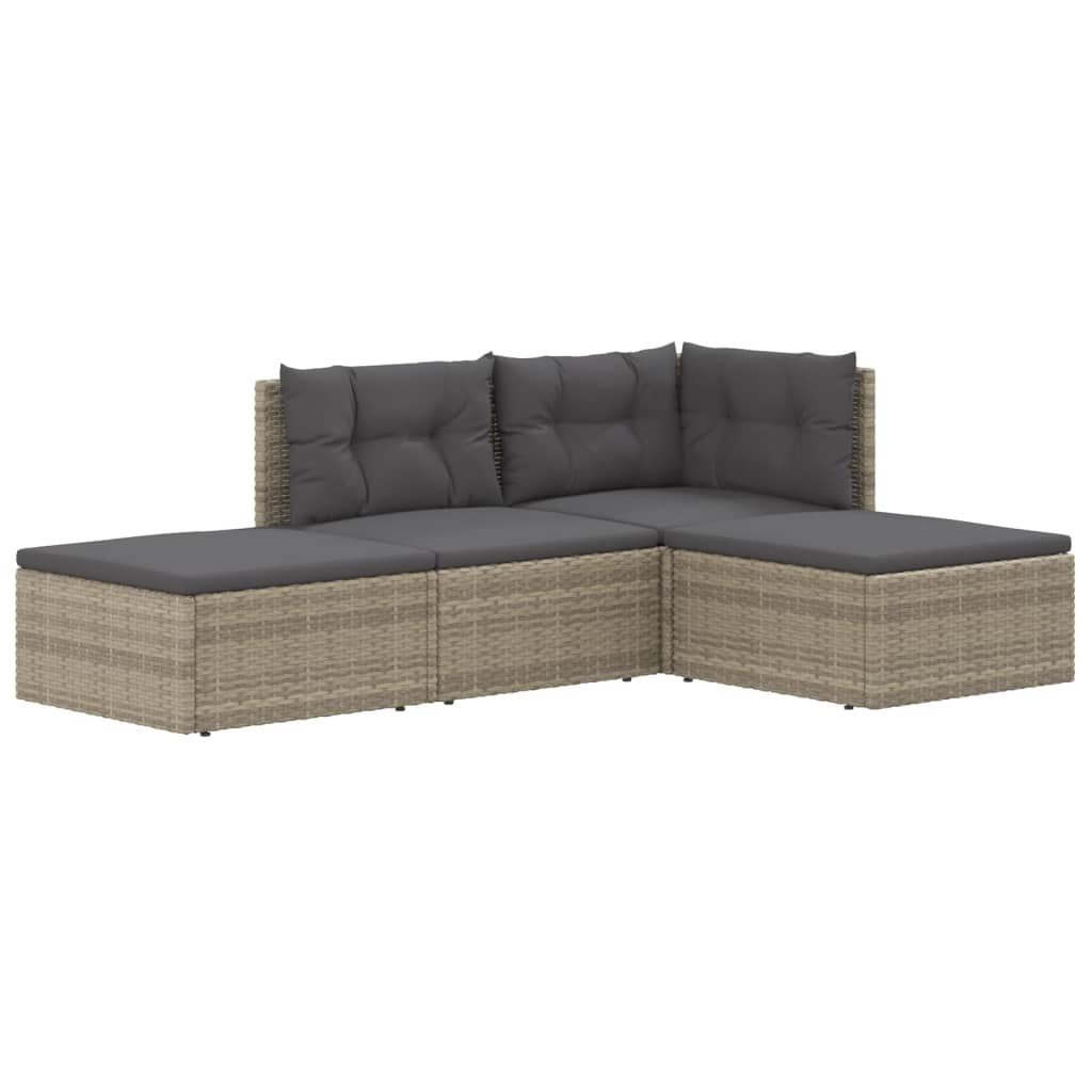 vidaXL 4-tlg. Garten-Lounge-Set mit Kissen Grau Poly Rattan