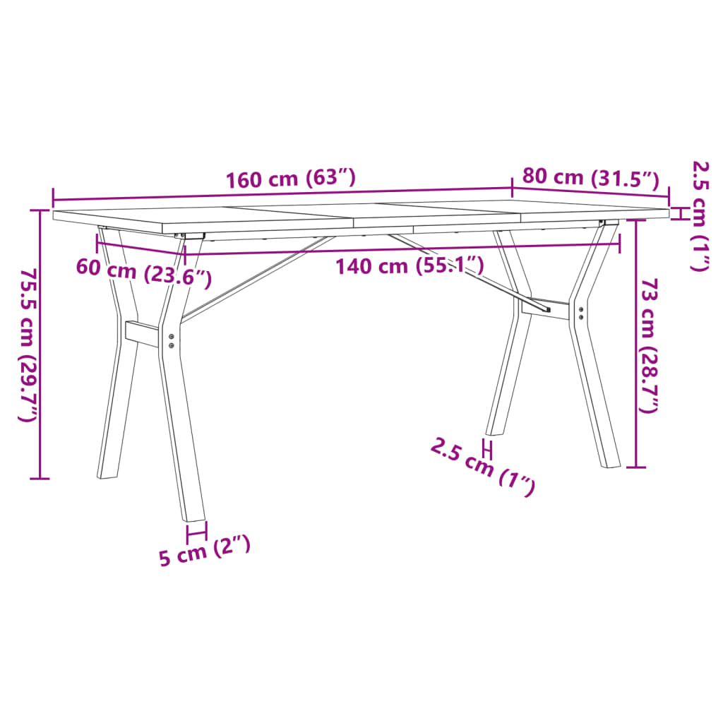 vidaXL Esstisch Y-Gestell 160x80x75,5 cm Massivholz Kiefer & Gusseisen