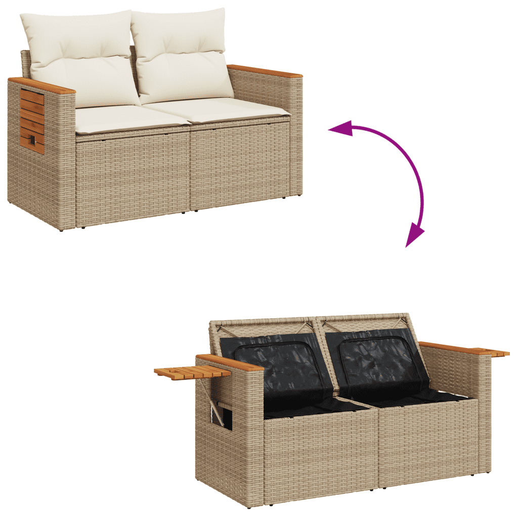 vidaXL 9-tlg. Garten-Sofagarnitur mit Kissen Beige Poly Rattan