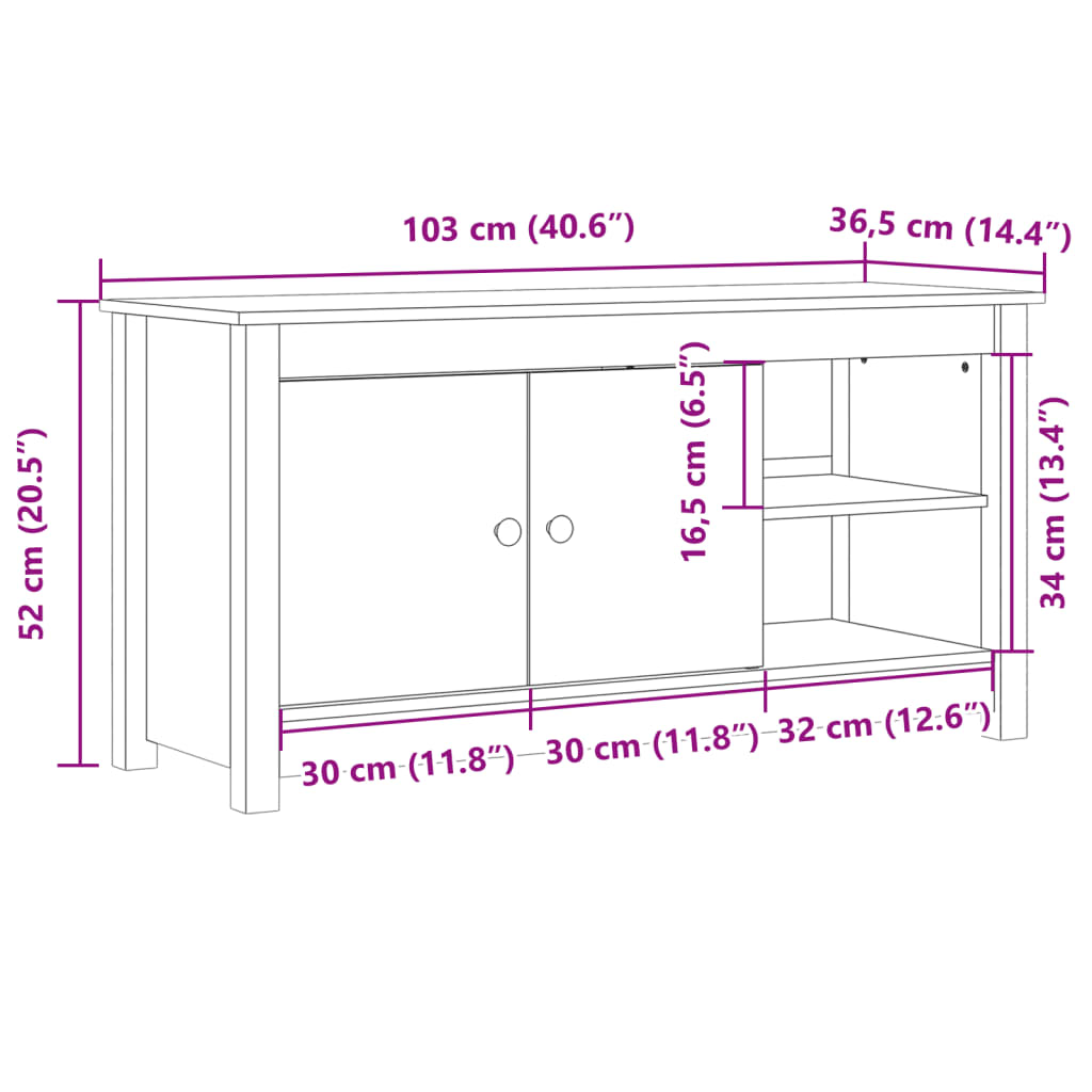 vidaXL TV-Schrank Schwarz 103x36,5x52 cm Massivholz Kiefer