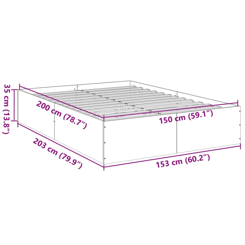 vidaXL Bettgestell Braun Eichen-Optik 150x200 cm Holzwerkstoff