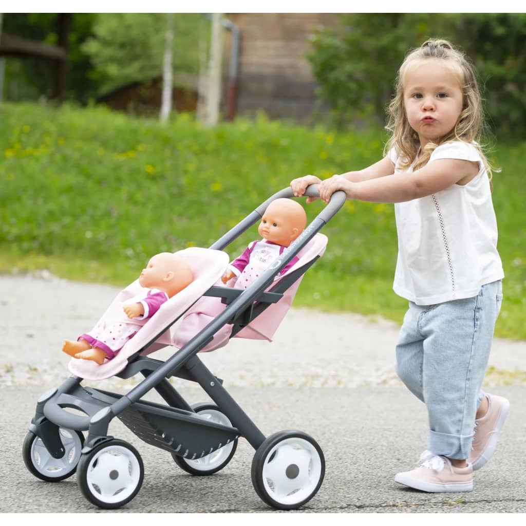 Smoby Sports Spielzeug-Kinderwagen für Zwillingspuppen Maxi-Cosi Hellrosa
