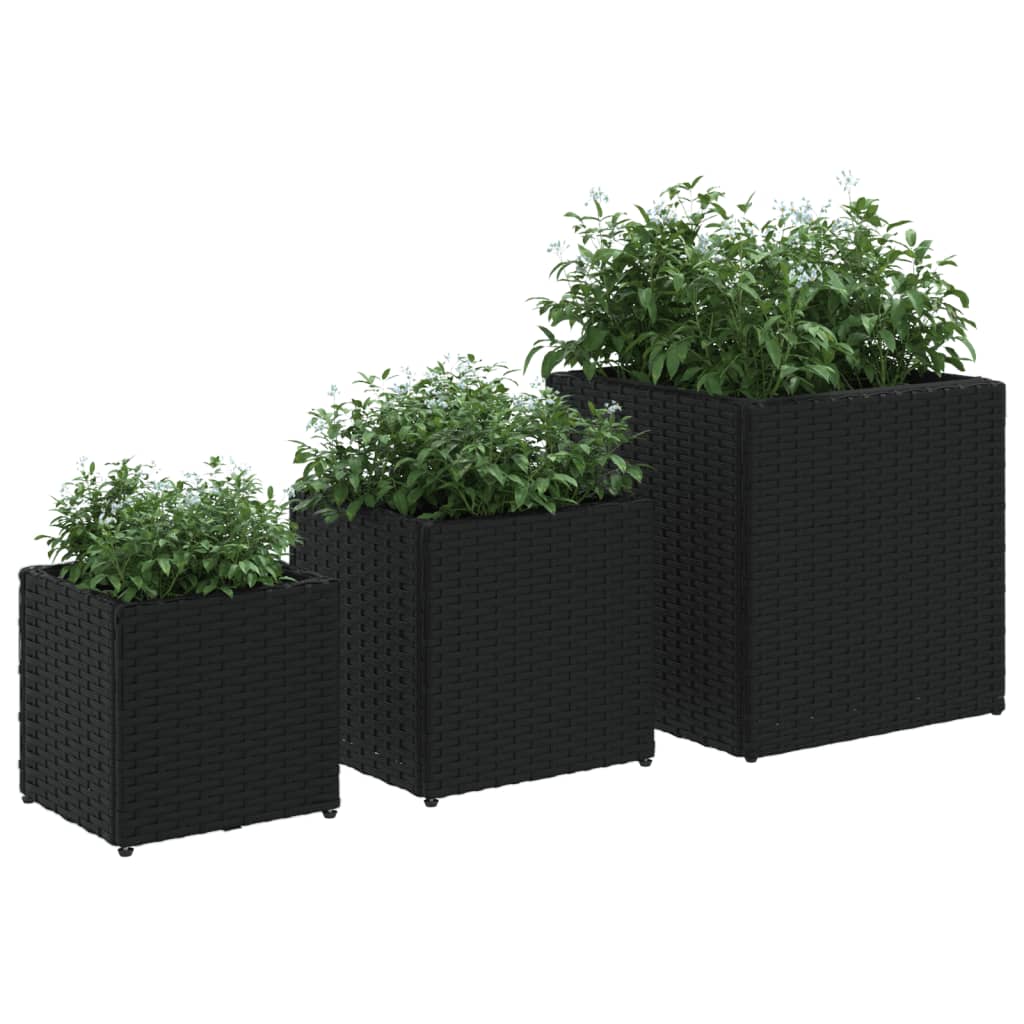 vidaXL Pflanzkübel 3 Stk. Schwarz Poly Rattan