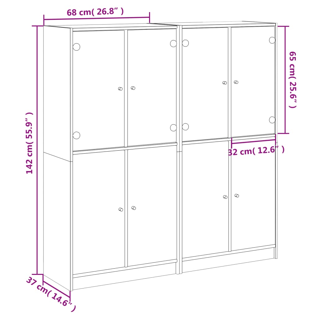 vidaXL Bücherschrank mit Türen Räuchereiche 136x37x142cm Holzwerkstoff