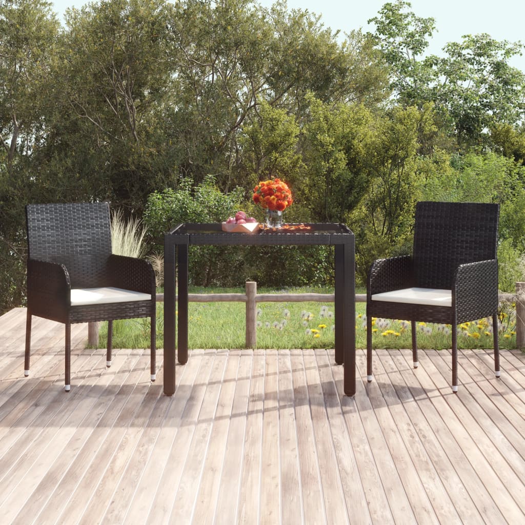 vidaXL Gartentisch mit Glasplatte Schwarz 90x90x75 cm Poly Rattan