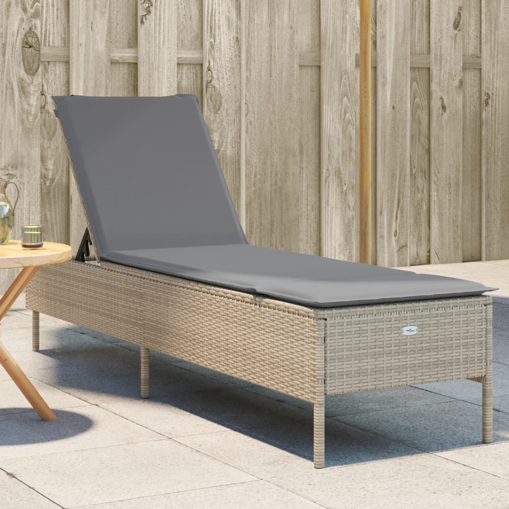 vidaXL Sonnenliege mit Auflage Beige Poly Rattan