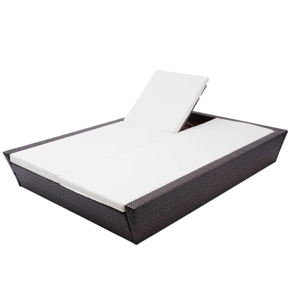 vidaXL OutdoorLoungeBett mit Polster Poly Rattan Braun im vidaXL