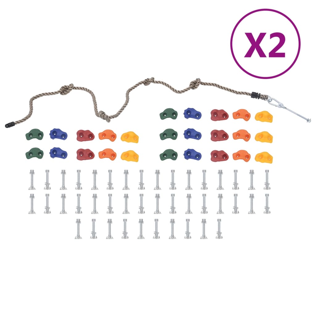 vidaXL Klettersteine mit Seil 50 Stk. Mehrfarbig