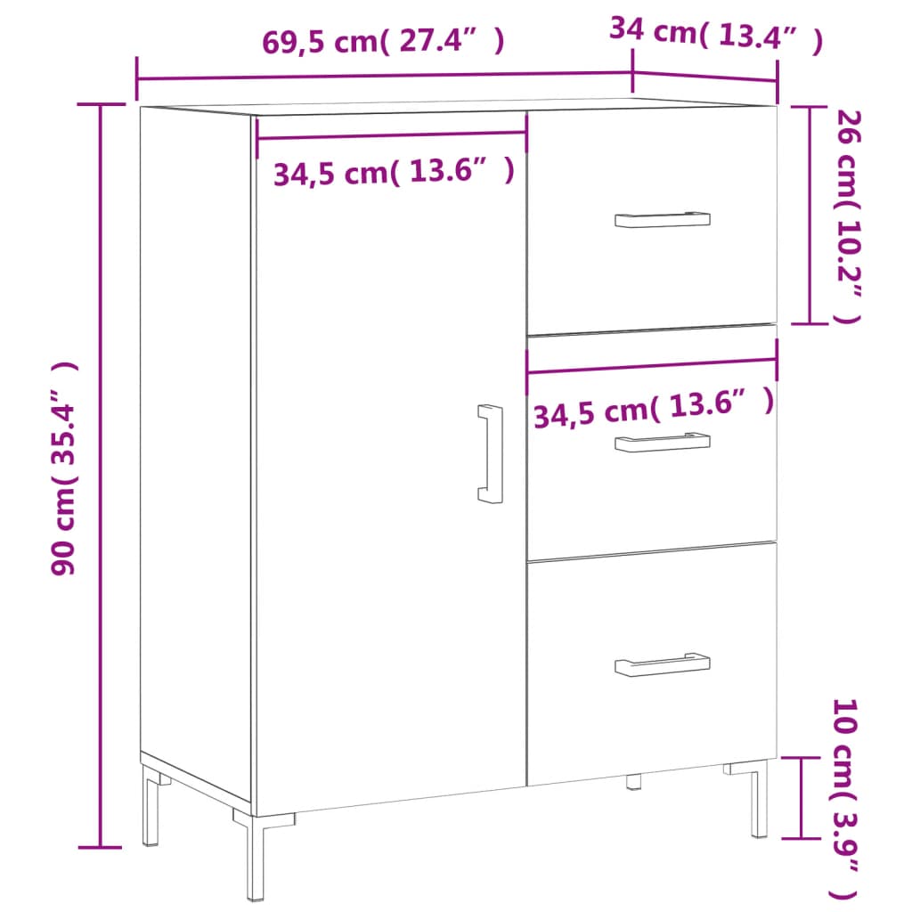 vidaXL Sideboard Braun Eichen-Optik 69,5x34x90 cm Holzwerkstoff